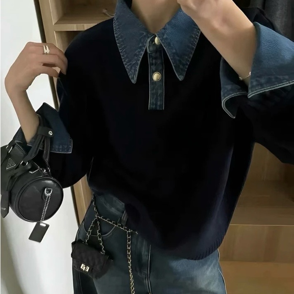 Commense 2 in 1 Panel Lapel Sweater